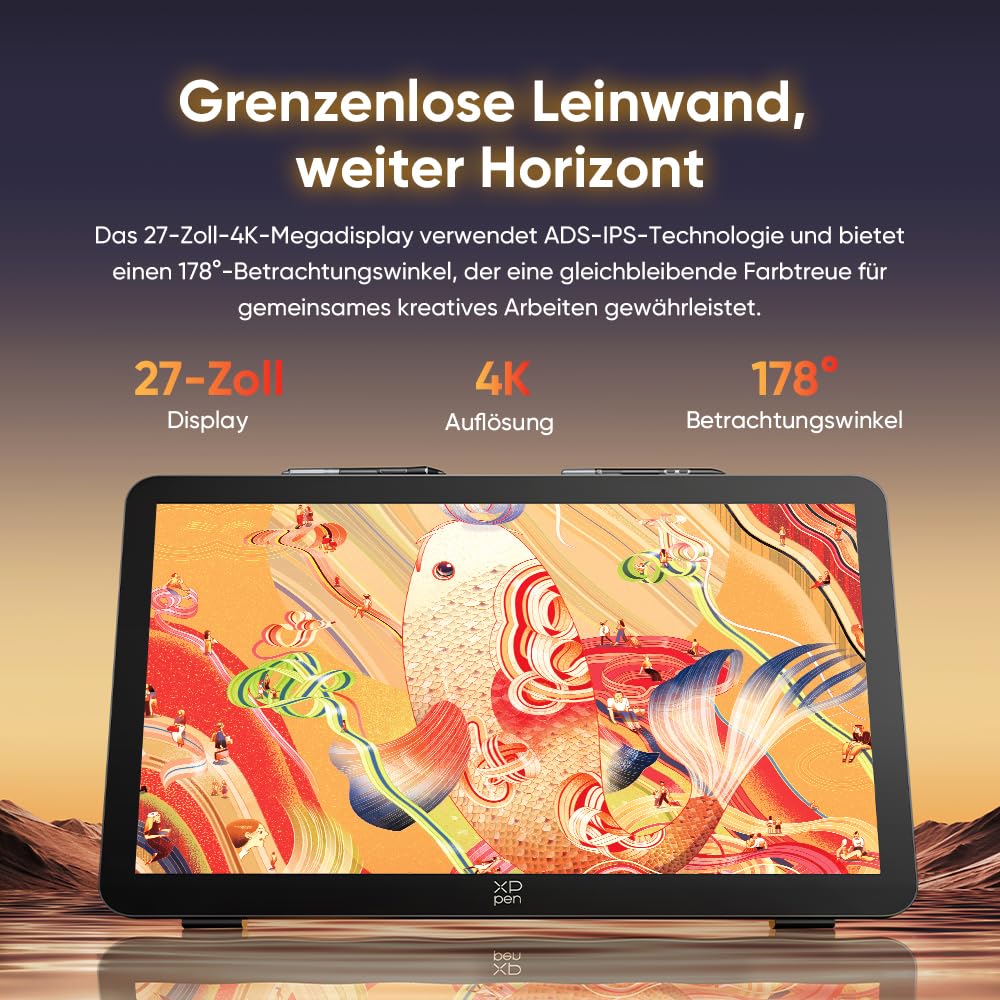 XPPen Artist Pro 27 (Gen 2) 4K UHD Grafiktablett mit Display 26,9 Zoll, 120Hz Zeichentablett für PC mit 16384 Druckstufen X3 Pro Stift, 99% Adobe RGB, Touch-Funktion, Ideal für Professional