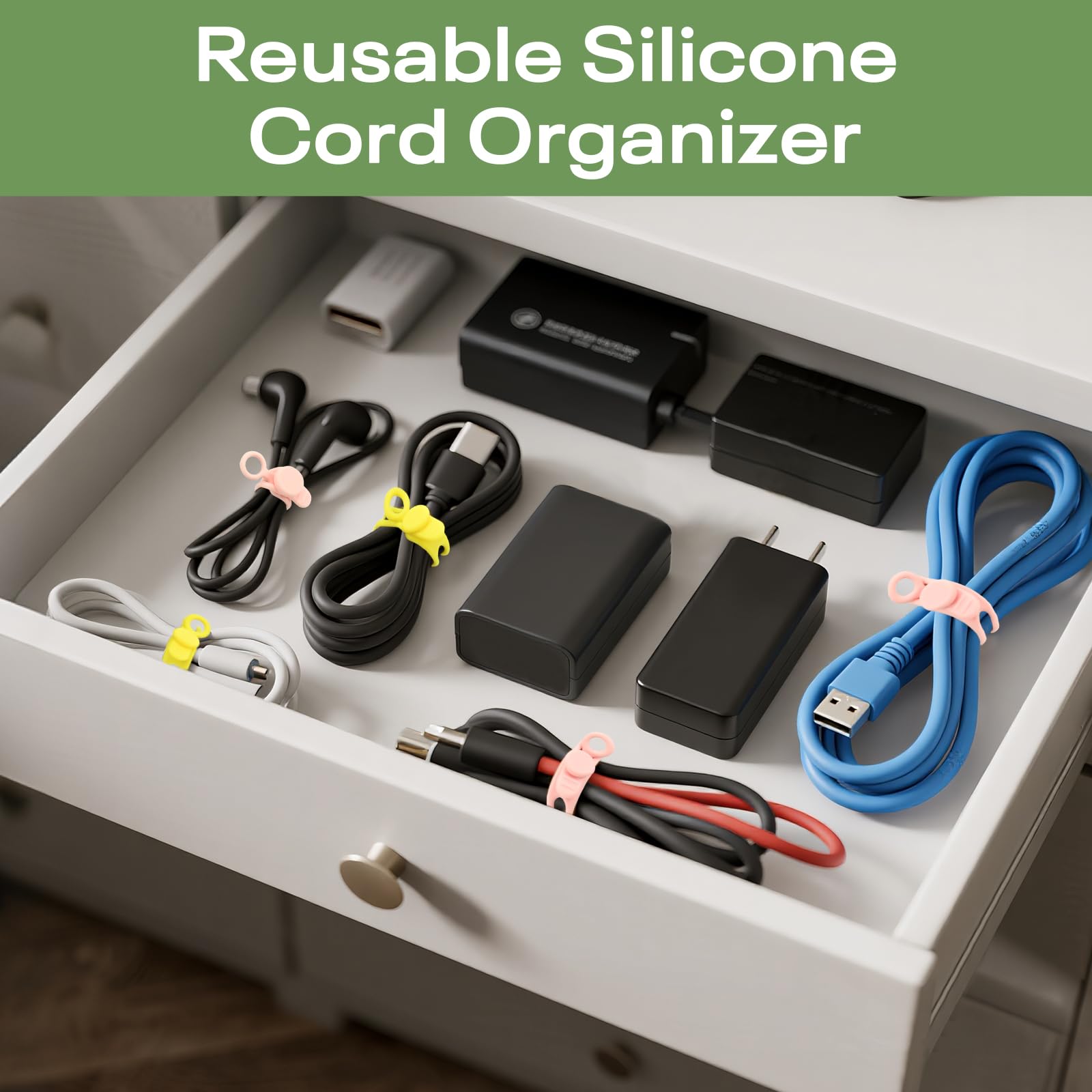 Silikon-Kabelbinder, wiederverwendbar, elastische Draht-Organizer, für Ladekabel, Elektrokabel, Computerkabel, USB-Datenkabel-Management, Kabel-Organizer (6 Farben, 3 Größen)