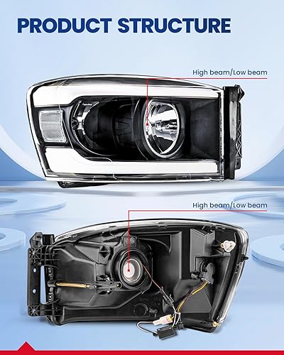 Miniatura 2 de KAX Conjunto de faros delanteros LED DRL para Ram 1500 2007-2008, Ram 2500Ram 3500 2007-2009, par de repuesto de faros delanteros con luz de