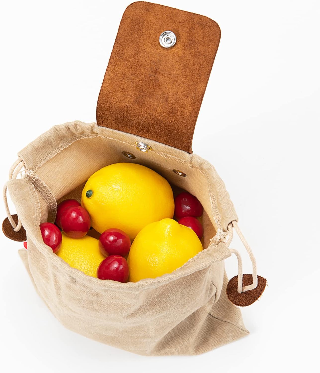 Waxed Canvas Foraging Pouch for Hiking, Collapsible Leather Belt Pouch Waist Bag with Drawstring & Buckle, Multi-Purpose Storage Bag for Camping - Image 5