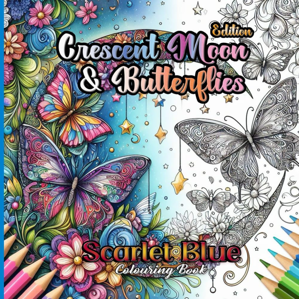 Butterflies and Crescent Moon Colouring Book