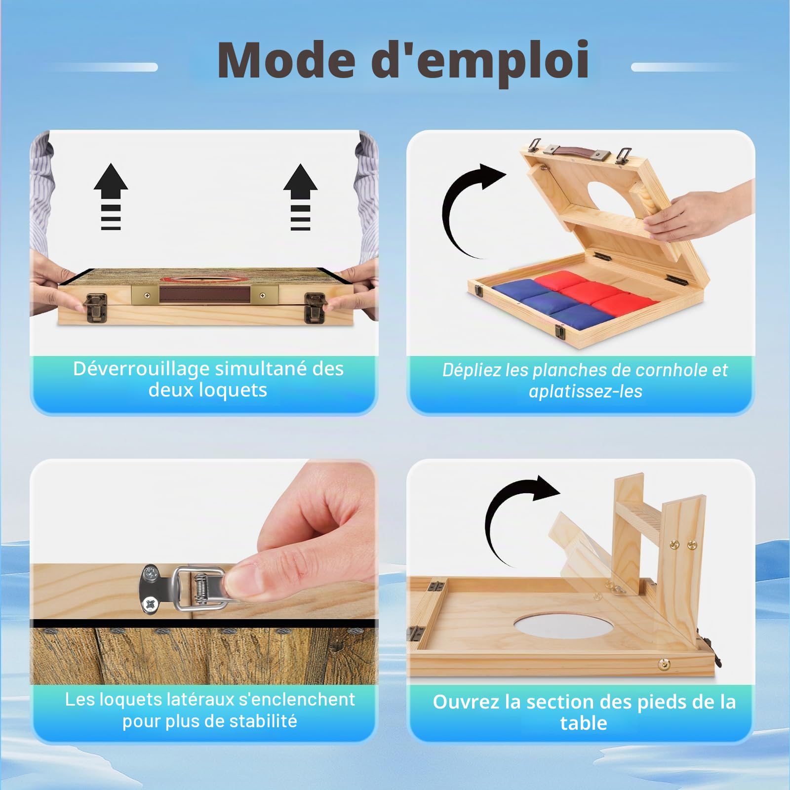 NZQXJXZ Cornhole Jeu Complet, 60 x 30 cm Planches à Trous de Maïs de Qualité Supérieure en Bois Massif avec 6 Poufs et Un Sac de Transport, Ensemble de Jeu de Lancer de Maïs pour Famille et Adultes