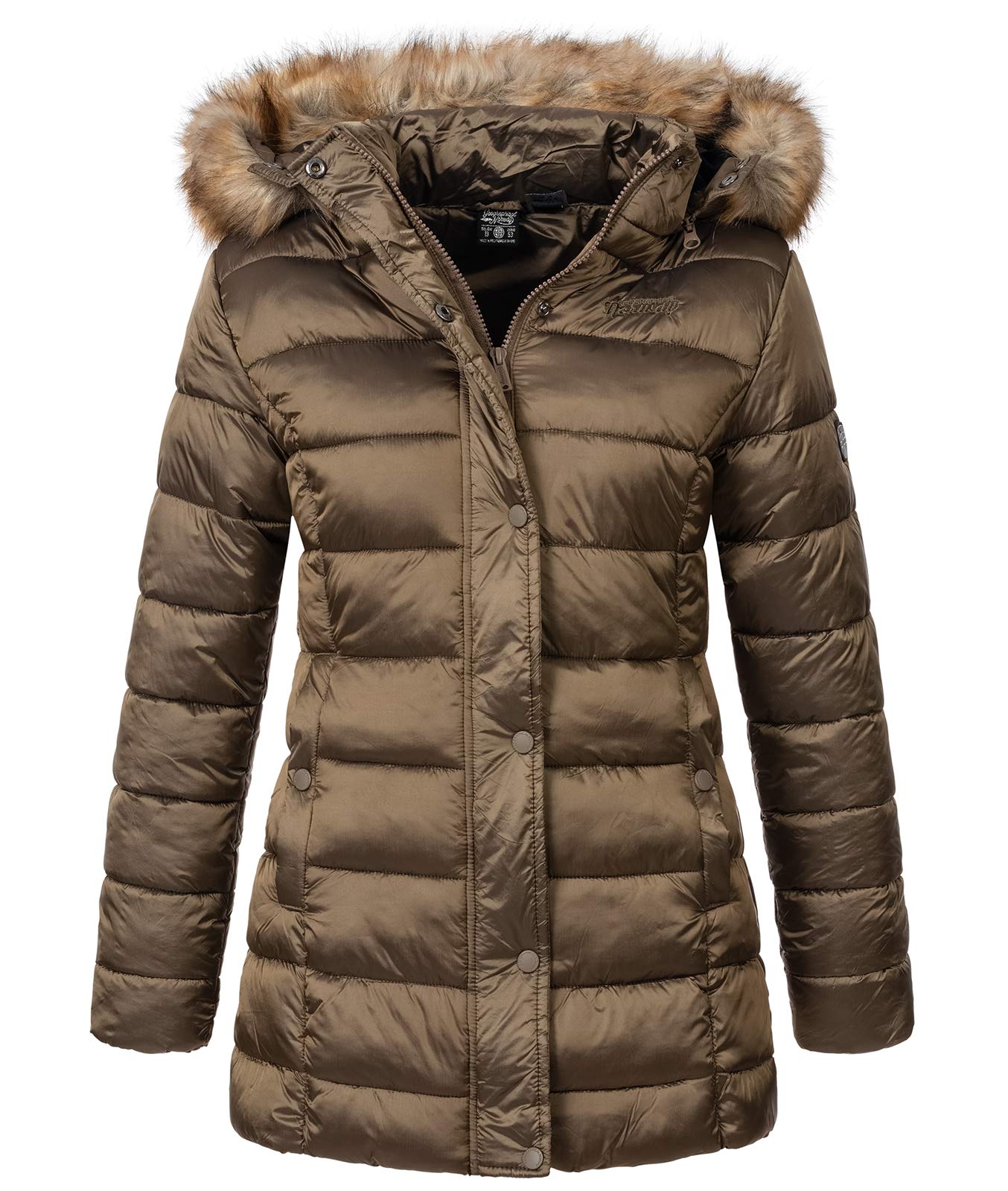 Geographical Norway Damen Winterjacke Parka Damenjacke Damenmantel Wintermantel Damen Jacken Outdoorjacke Warm Kunstfellkragen Gefüttert D-458 Beige S