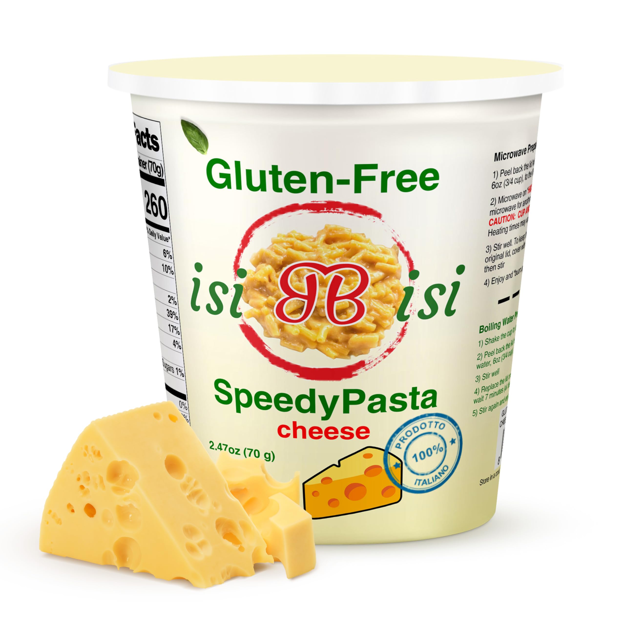 isiBisi Gluten-Free SpeedyPasta Cheese Pasta Cups - Microwavable-Ready Baby Rigatoni Noodles, Non-GMO, 100% Made in Italy