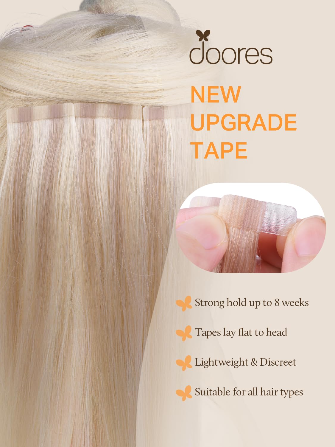 DOORES Tape in Extensions Human Hair Platinum Blonde 20 Inch 50g 20pcs Remy Hair Extensions Tape in Skin Weft Real Natural Straight Blonde Hair for Women