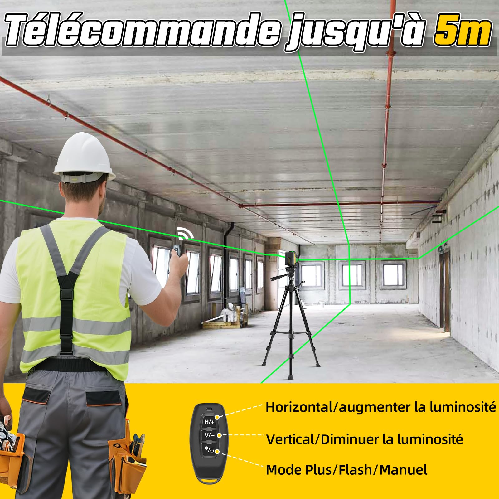 Niveau Laser Chantier avec Trepied 4 x 360°
