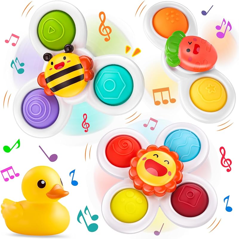 DESPOINA Spinner Bebé con Ventosa, Juguetes Giratorios Sensoriales Educativos, Juguetes de Baño para Trona y Viaje, Regalos Ideales para Niños y Niñas Pequeños