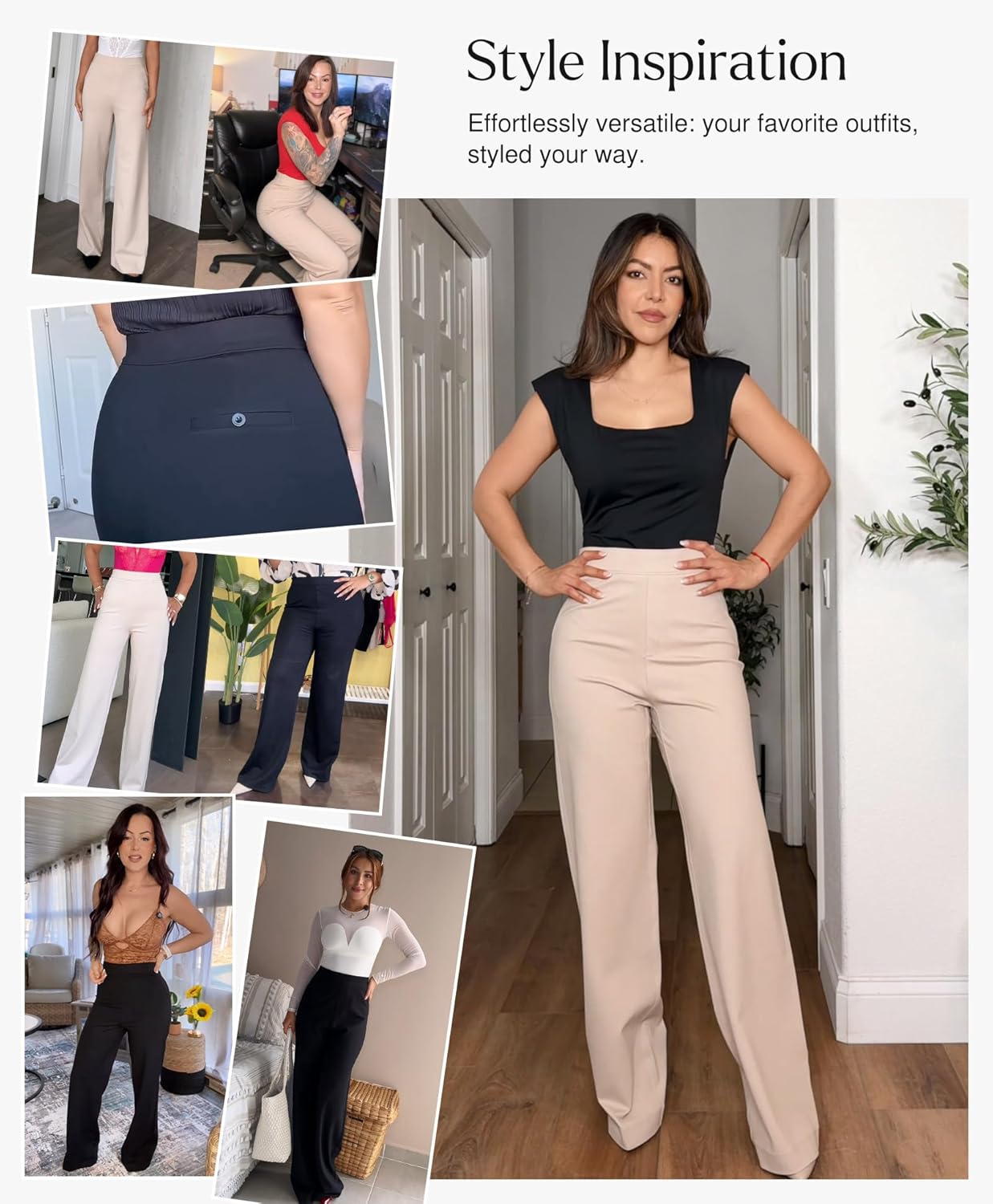 Popilush Dress Pants for Women Tummy Control 2 in 1 Work High Waisted Wide Leg with Pockets Business Casual Outfits - Image 6