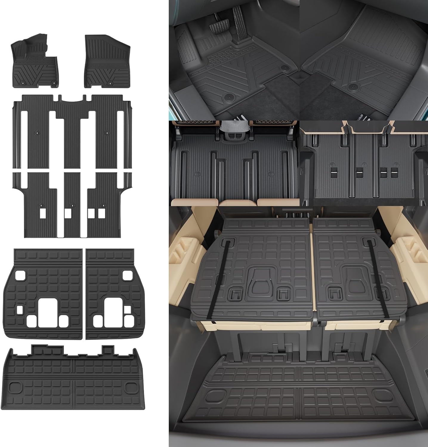 Photo 1 of  Floor Mats Compatible with 2022-2025 2026 Kia Carnival 8 Seater MPV No Hybrid&Prestige Trunk Liner Cargo Liner Cargo Mat 2024 Carnival Accessories (Floor Mats+Trunk Mat+Backrest Mats) 