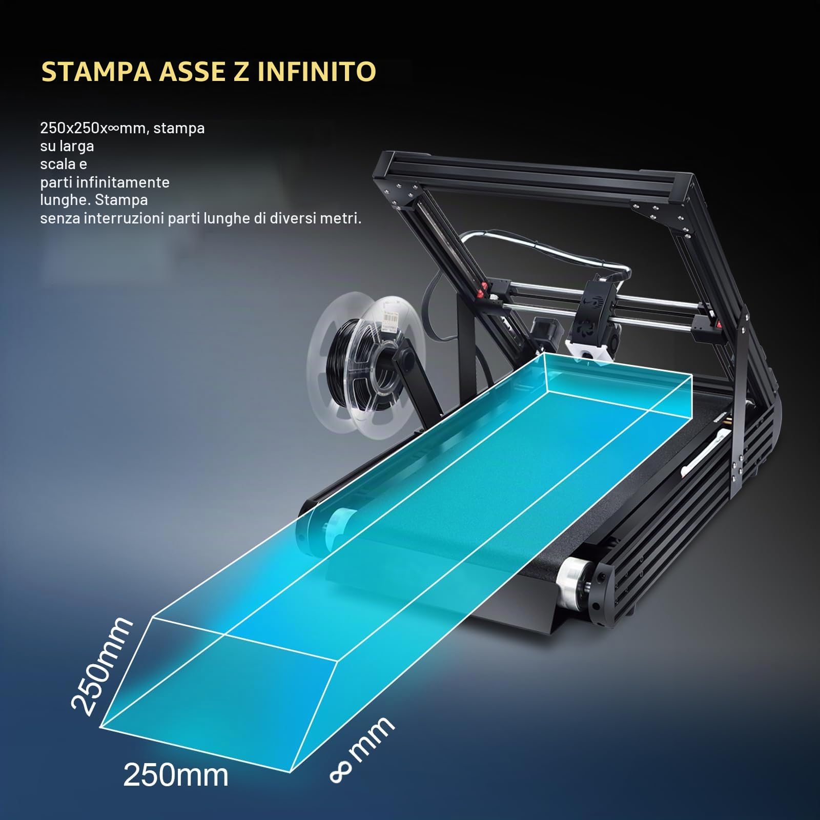 IdeaFormer IR3 V2 - Stampante 3D con nastro trasportatore, 250 × 250 × ∞ mm, cintura in metallo Z, pile e stampa veloce, max 400 mm/s
