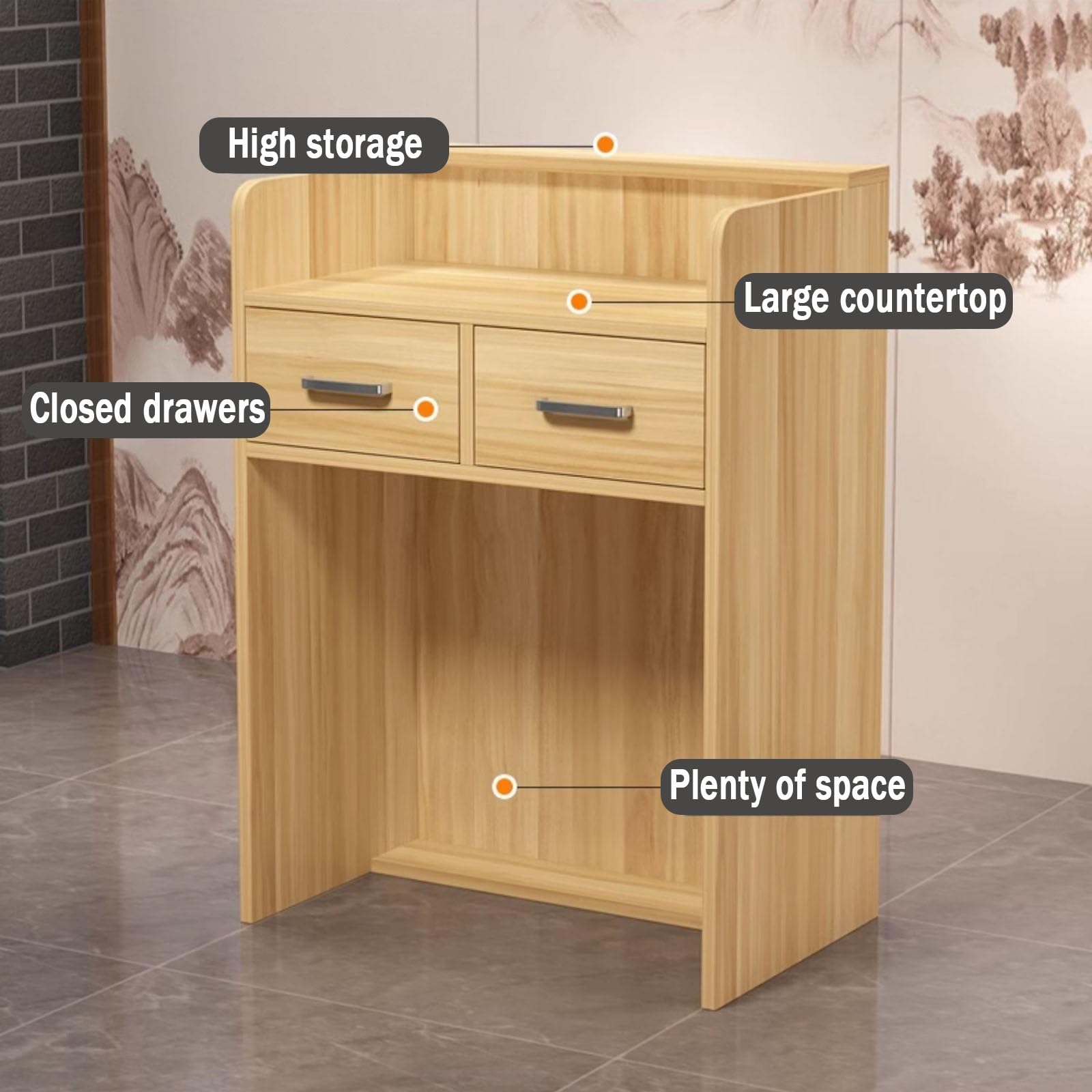 Schreibtisch mit abschließbaren Schubladen, kommerzielle Bürotheke, stilvoller Tisch für Büro und Lobby, Schaufenstermöbel, 80 cm