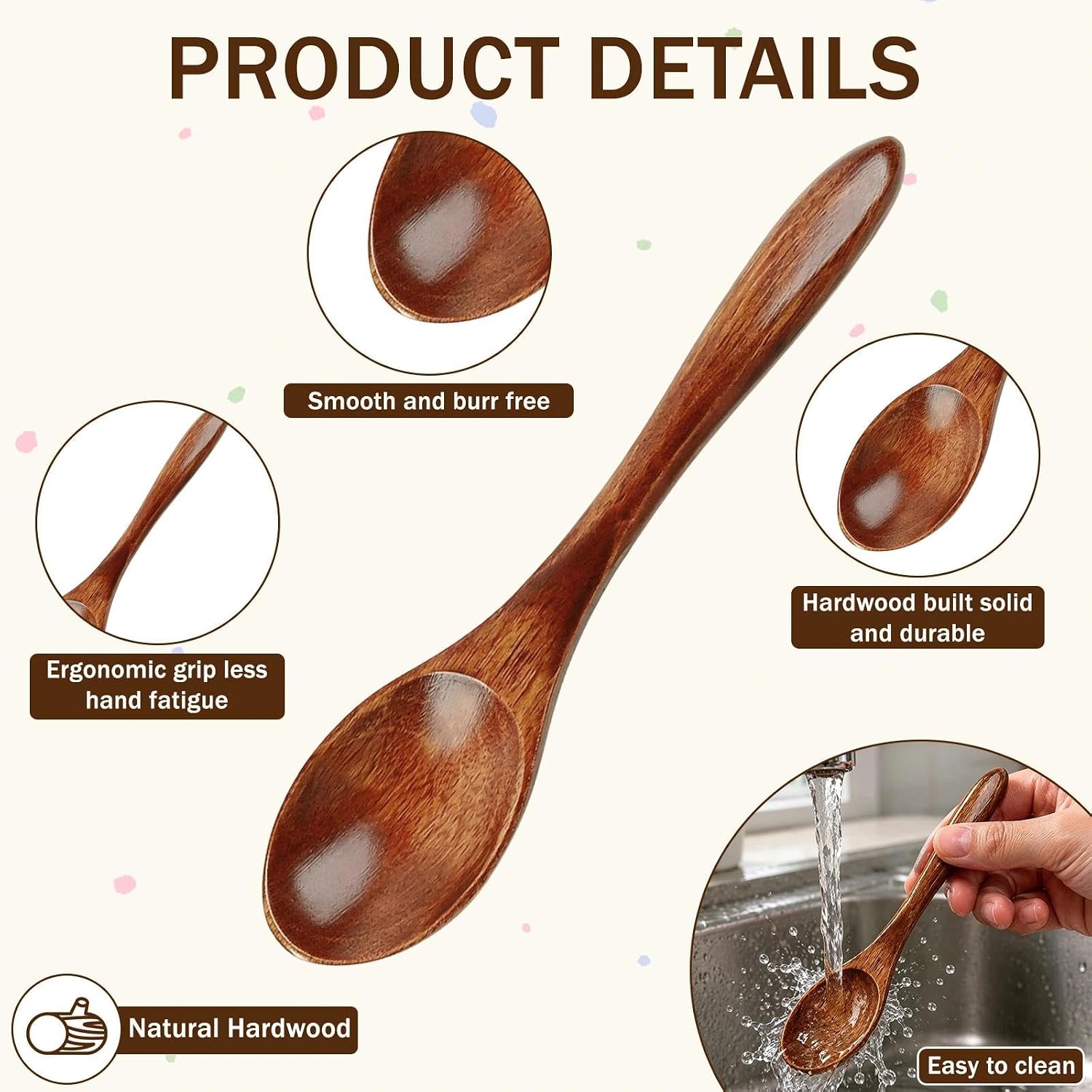 3PCS Natural Small Wooden Spoons for Eating Stirring Cooking 5.7 Inches