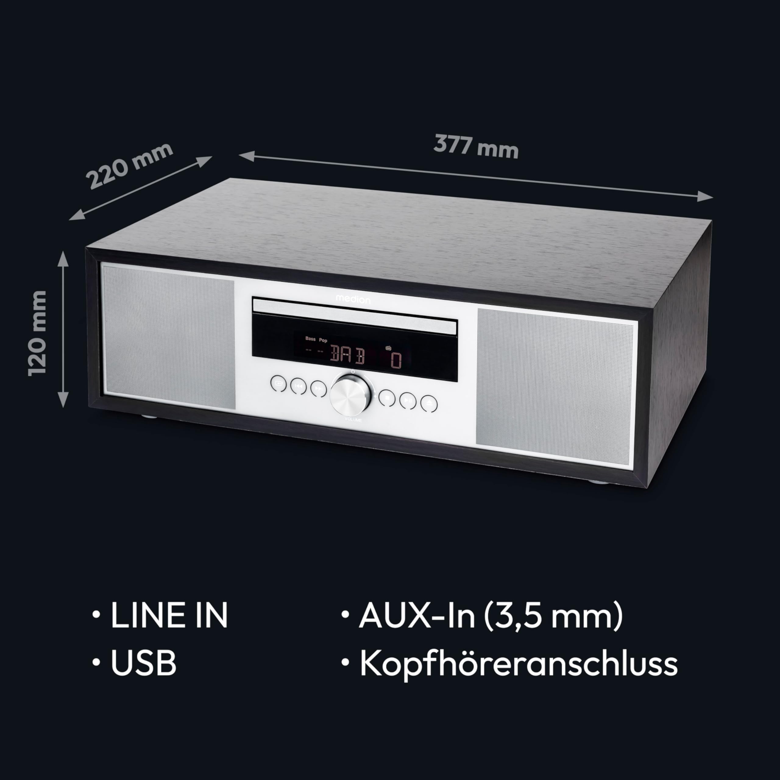 MEDION P64145 Stereoanlage (DAB+, CD, MP3, PLL UKW Radio, USB, Kompaktanlage, Elegantes Design, Weckfunktion, Sleep Einschlafautomatik) schwarz-Silber
