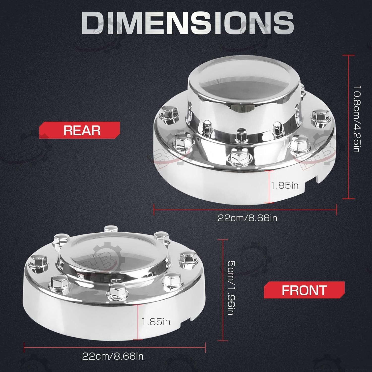 BHB Chrome Dually Wheel Center Hub Caps 2011-2018 Compatible with Dodge Ram 3500 with Aluminum Wheels Front & Rear Replaces 68081010AA 68081015AC