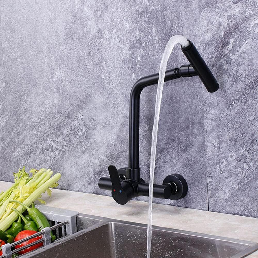 ウォールマウント蛇口キッチンブラックステンレススチールホットとコールド混合水360&deg;スイベルキッチンシンクの蛇口-A(D)