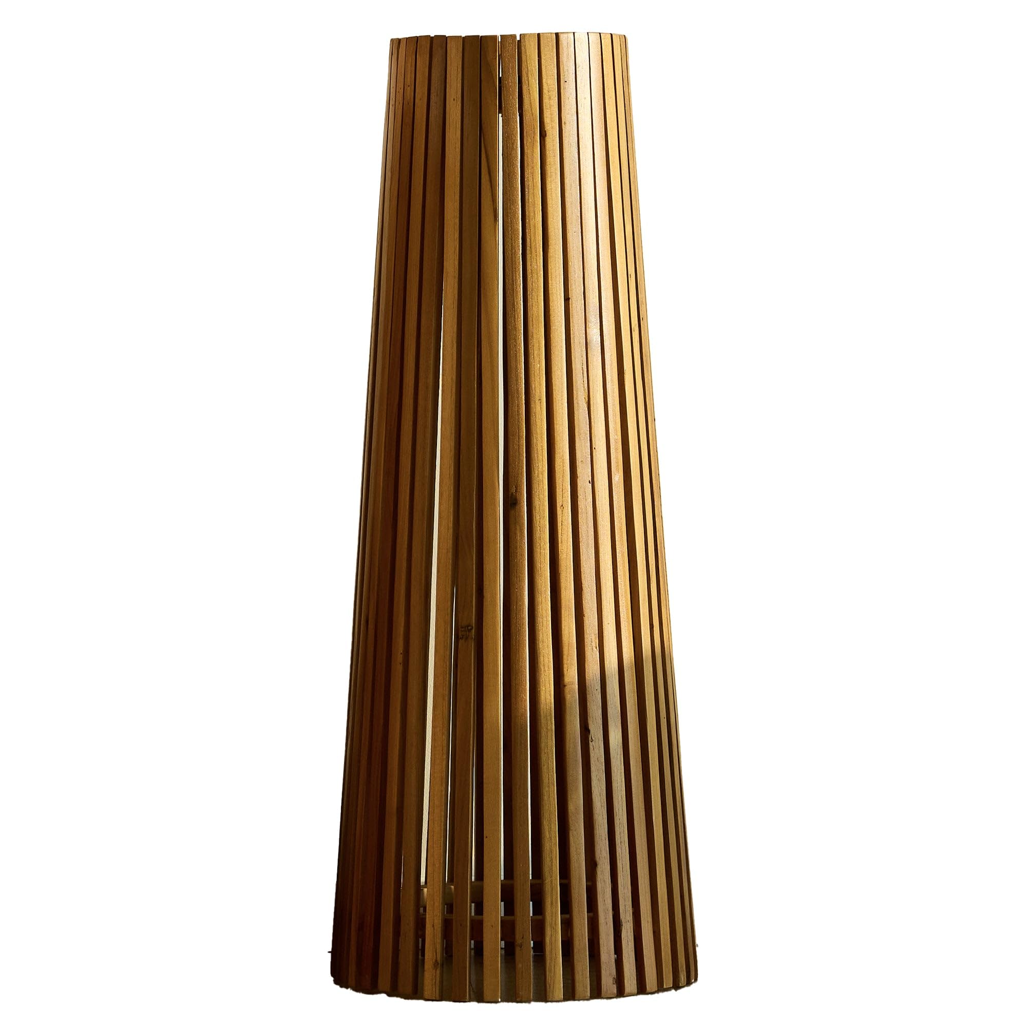 Lumisky - Lámpara de pie solar para exteriores tecka SMALL de madera teca con módulo LED blanco cálido y mando a distancia (90 cm)