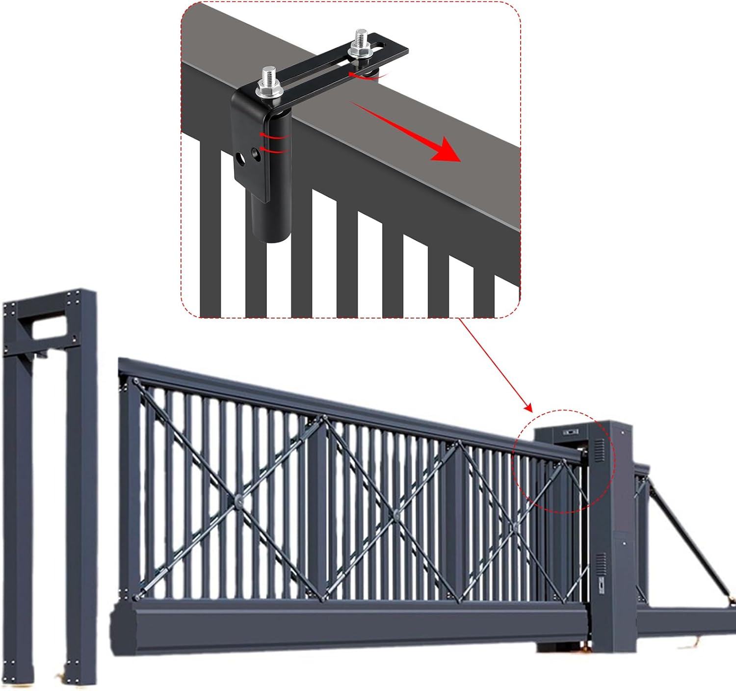 Skelang Slide Gate Guide Roller Assembly, Dual Nylon Rollers Gate with L Post Bracket Support for Heavy Duty Gate, Fence