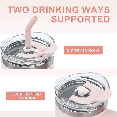 Miniatura 6 de Tamarac Vaso de 40 onzas con asa y tapa con popote, botella de agua reutilizable de acero inoxidable con aislamiento al vacío de doble pared, taza
