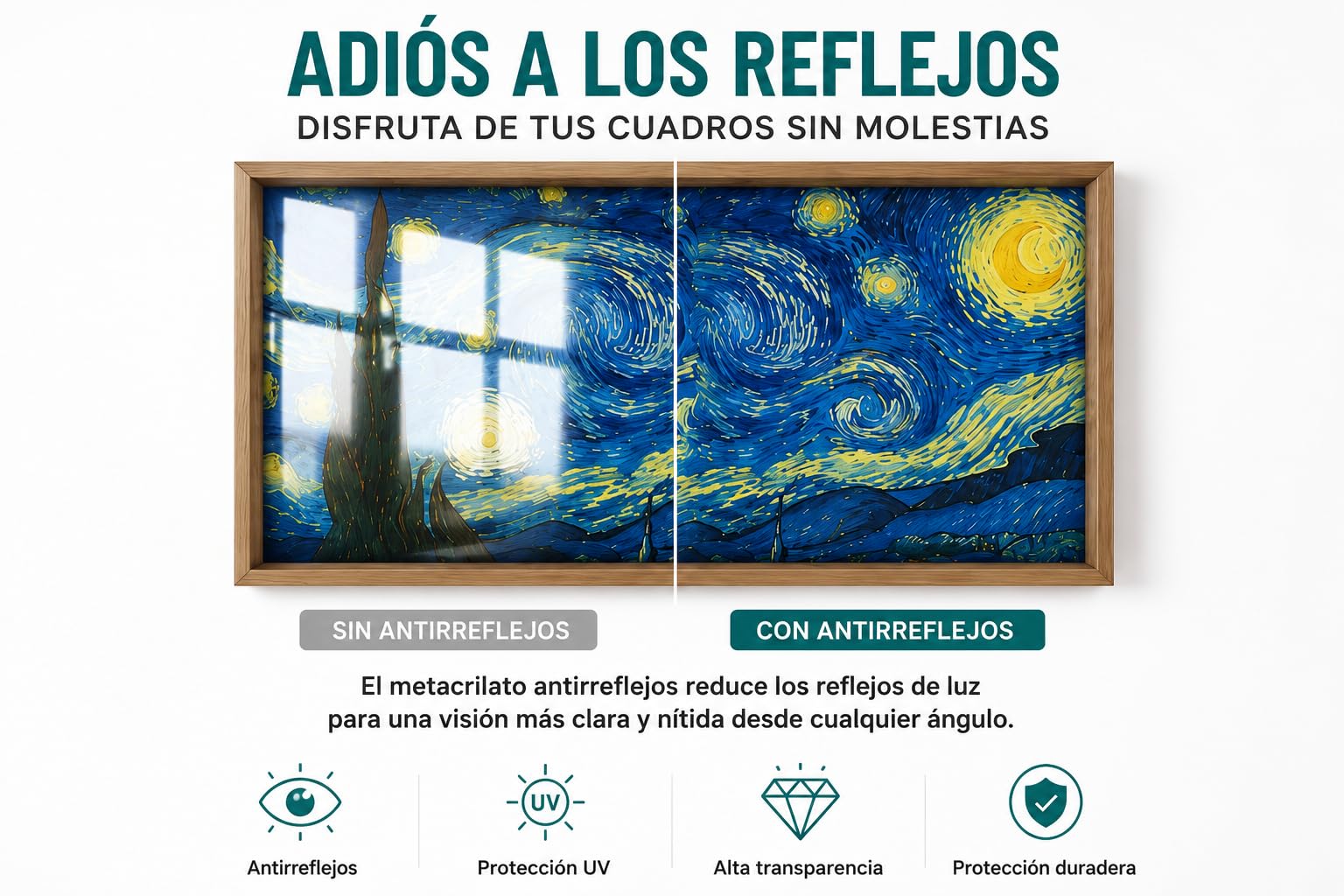 Metacrilato Antireflejos transparente a medida de 2 mm de grosor para cuadros y enmarcaciones. Medidas: 180x100cm