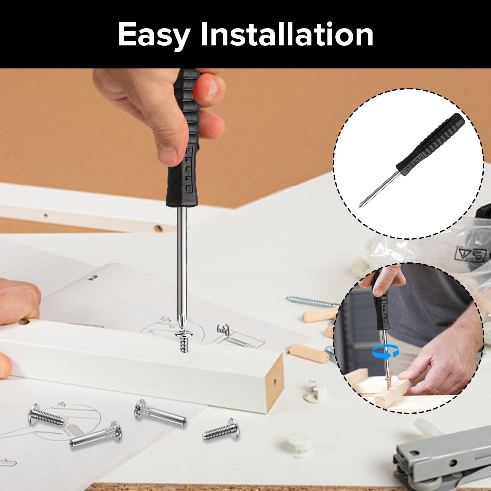 HavaCue 156Pcs M4 Cupboard Joining Bolts Screws, Cabinet Connectors 31-40mm (78PCS Binding Screws & 78PCS Connecting Sleeves) - Image 4
