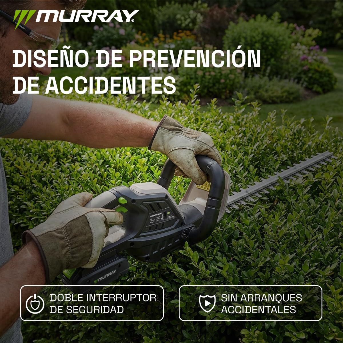 Murray Cortasetos Inalámbrico 20V MU-BAT-HT45-KIT – Cortasetos sin Cable con Cuchilla de Acero de 45,5 cm – Doble Interruptor de Seguridad, Corte 16 mm – 1550 RPM para Setos Precisos