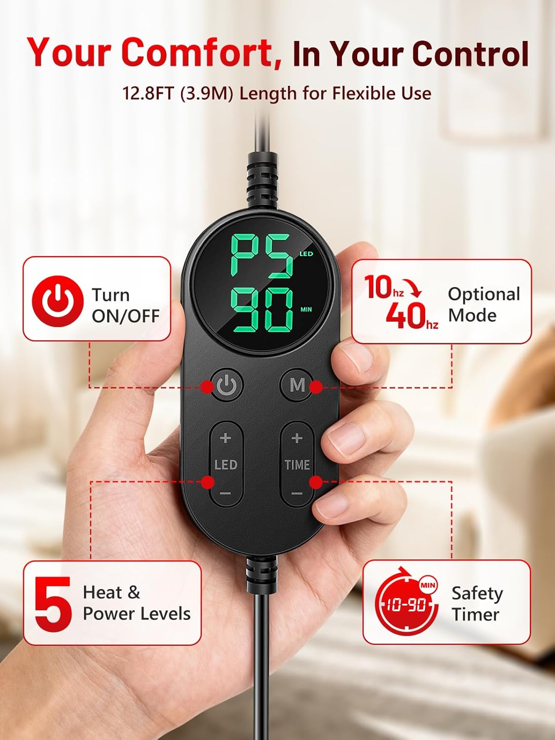 35.4'' x 17'' Large Red Light Therapy Mat for Body, 500 LEDs 660nm& 850nm Near Infrared Light Therapy Pad Wrap Belt Blanket, with Timer & Controller for Back Waist Shoulder Knee Joint Muscle - Image 8