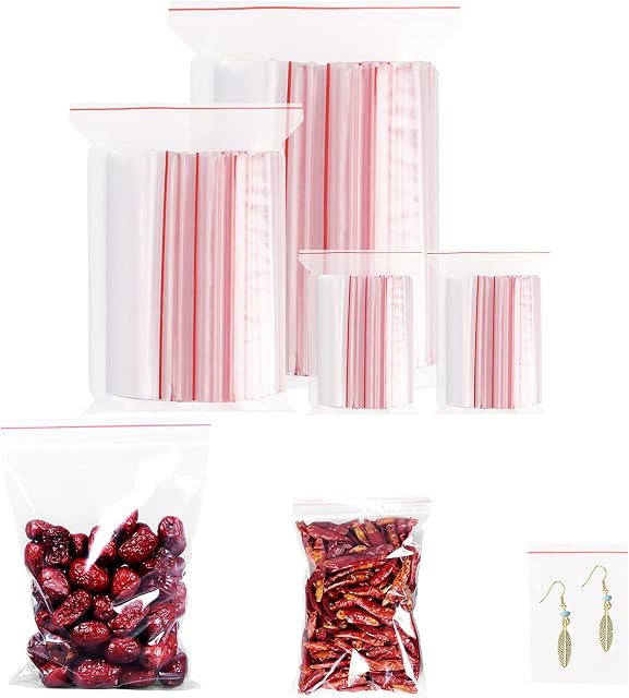 400PCS Grip Seal Bags, 3 Sizes Resealable Plastic Clear Bags Sealed Storage Pouches with Ziplock Top for Kitchen Storage, Jewellery Packaging, Office Stationery Storage Bag
