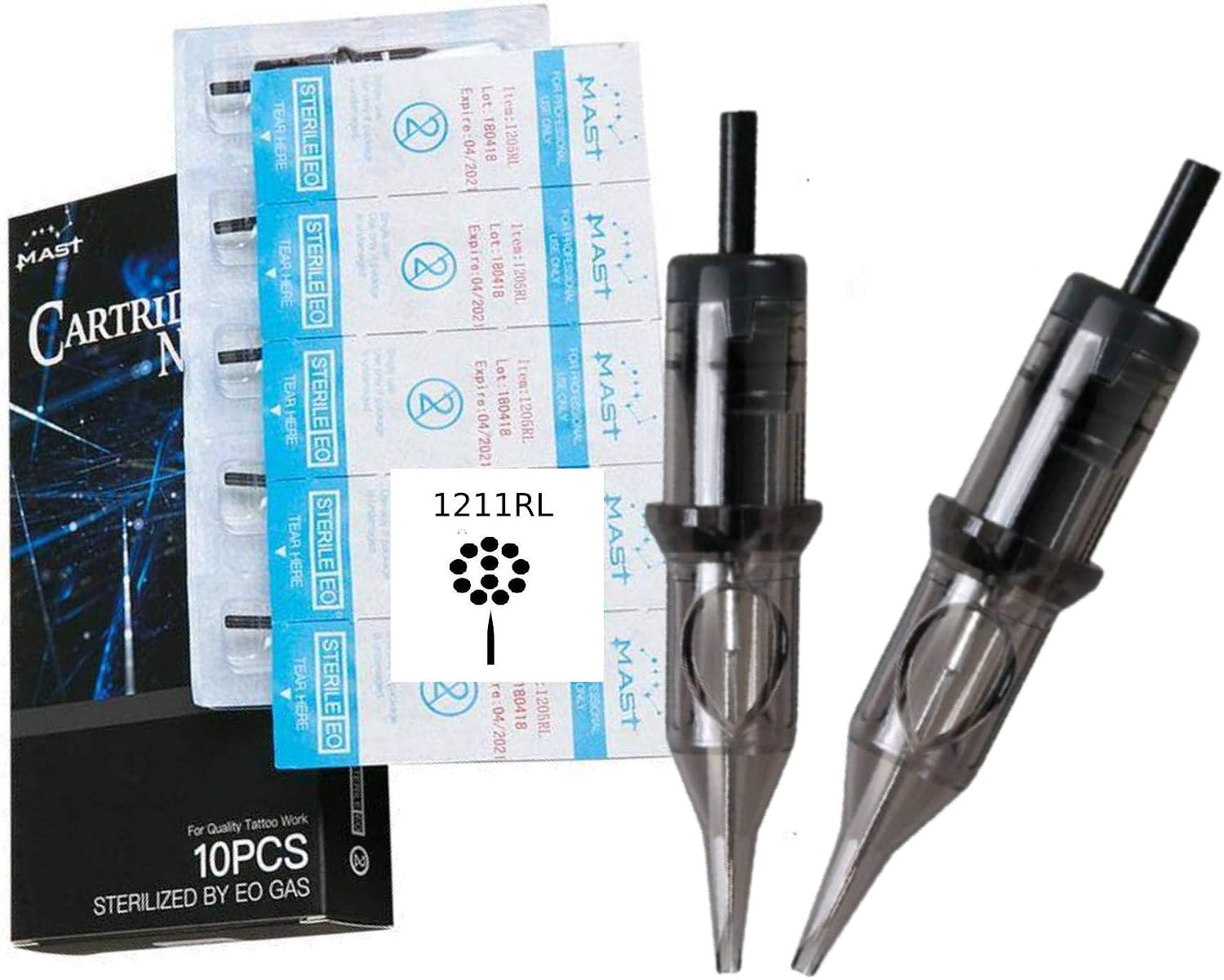 Professional 10Pcs Cartridges Disposable Tattoo Needles 0.35mm for Tattoo Artists Box of 10 Round Magnum and Round Liner (1211RL)