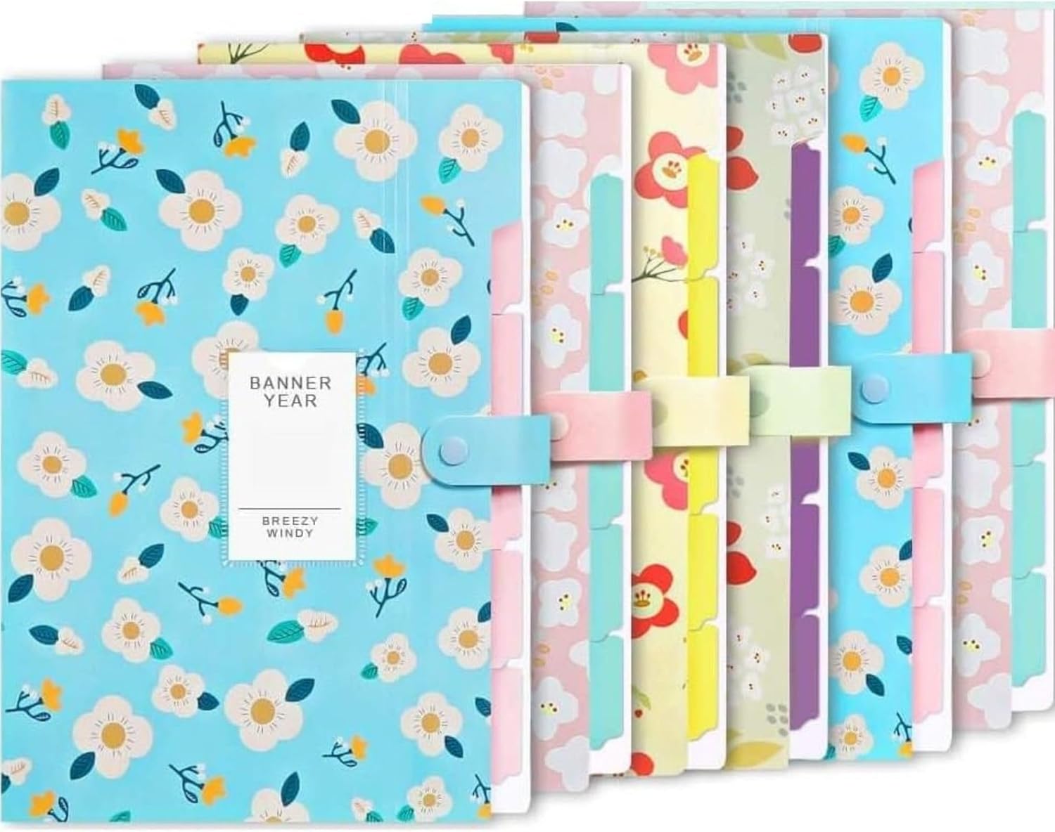 Corslet Pack of 6 Floral Expanding File Folder File Holder for Documents with 5 Pockets Organizer Plastic A4 Size Organizer for Personal Use Multi-Project Organization for School Teacher and Office