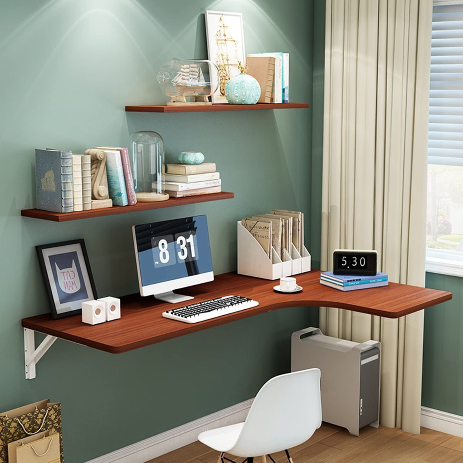 Bureau d'ordinateur mural compact pour optimiser une cuisine ou un petit espace