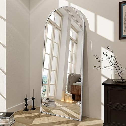 BEAUTYPEAK 65"x24" Full Length Mirror, Arch Full Body Floor Mirror, Wall Mirrors Hanging or Leaning Arched-Top with Stand for Bedroom, Dressing Room, Living Room, Silver - Silver - 65"L x 24"W