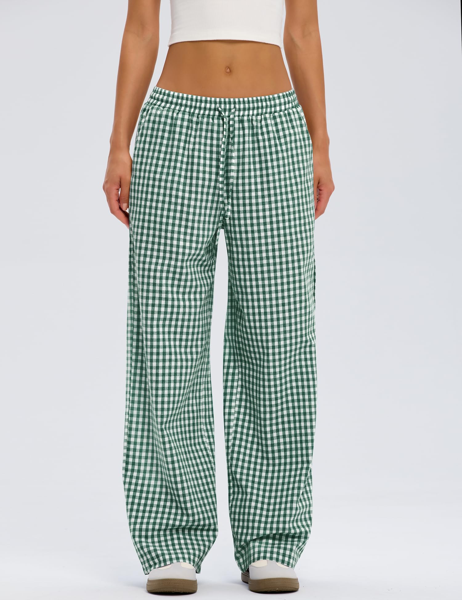 Rapbin Pantaloni pigiama da donna a righe a quadretti casual loungewear estate 2026 gamba larga pantaloni Y2k con tasca