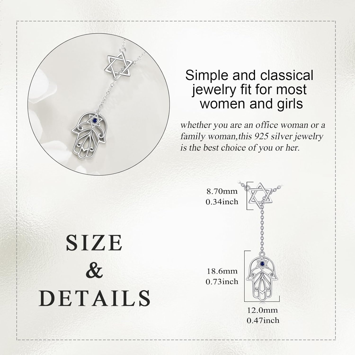 Hamsa/Evil Eye Necklace 925 Sterling Silver Star of David Hamsa Hand Pendant Filigree Hamsa Jewelry Birthday Gifts for Women - Image 5