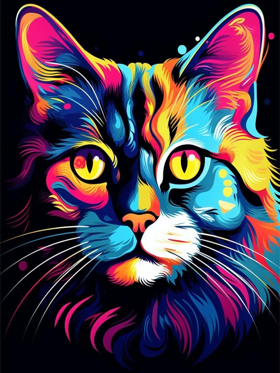 Peinture diamant chat pour décorer le salon activité manuelle maison 70x80