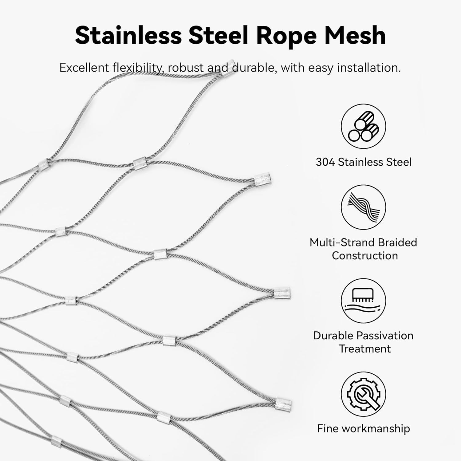 Stainless Steel Wire Rope Mesh, 4x6ft Wire Rope Net, 4 Inch Opening Cable Wire Mesh Netting, Balcony Protection Net,Garden Poultry Chicken Wire Netting, Animal Fence