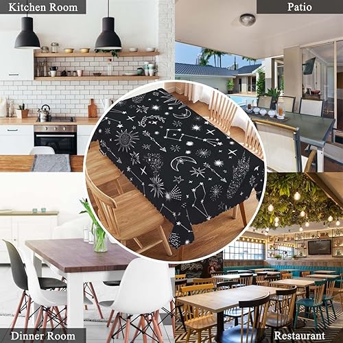 Miniatura 7 de Swono Mantel rectangular de sol y luna, 52 x 70 pulgadas, estrellas, sol, luna, constelación, galaxia, espacio para mesas rectangulares, mantel
