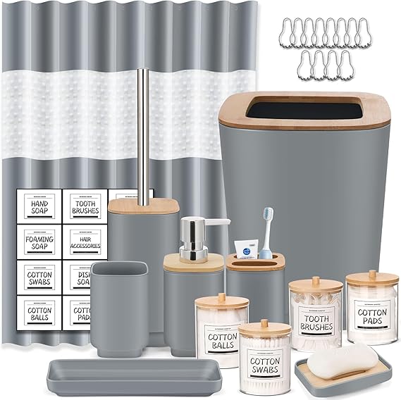 Grey Bathroom Set,24Pcs Bathroom Accessories Set with