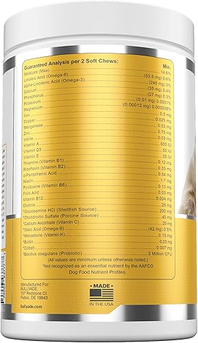 Miniatura 3 de Bullyade 4 en 1 - Probiótico, apoyo para las articulaciones, piel y pelaje, masticables suaves multivitamínicos para perros, 16.9 onzas