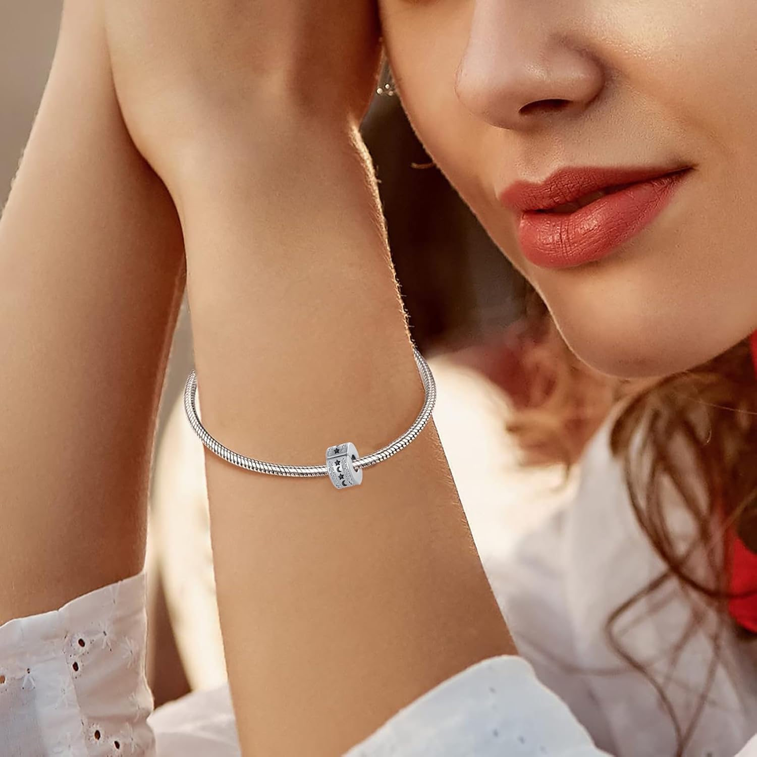 Moon Star Clip Spacer Charm Cubic Zirconia Compatible with Pandora Bracelet - Image 6