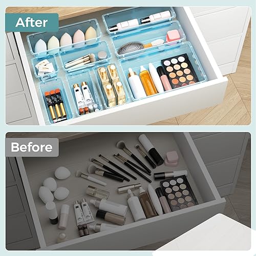 Miniatura 5 de WOWBOX - Juego de 44 organizadores de cajones de plástico transparente, 6 tamaños variados, contenedores de almacenamiento y bandejas organizadoras