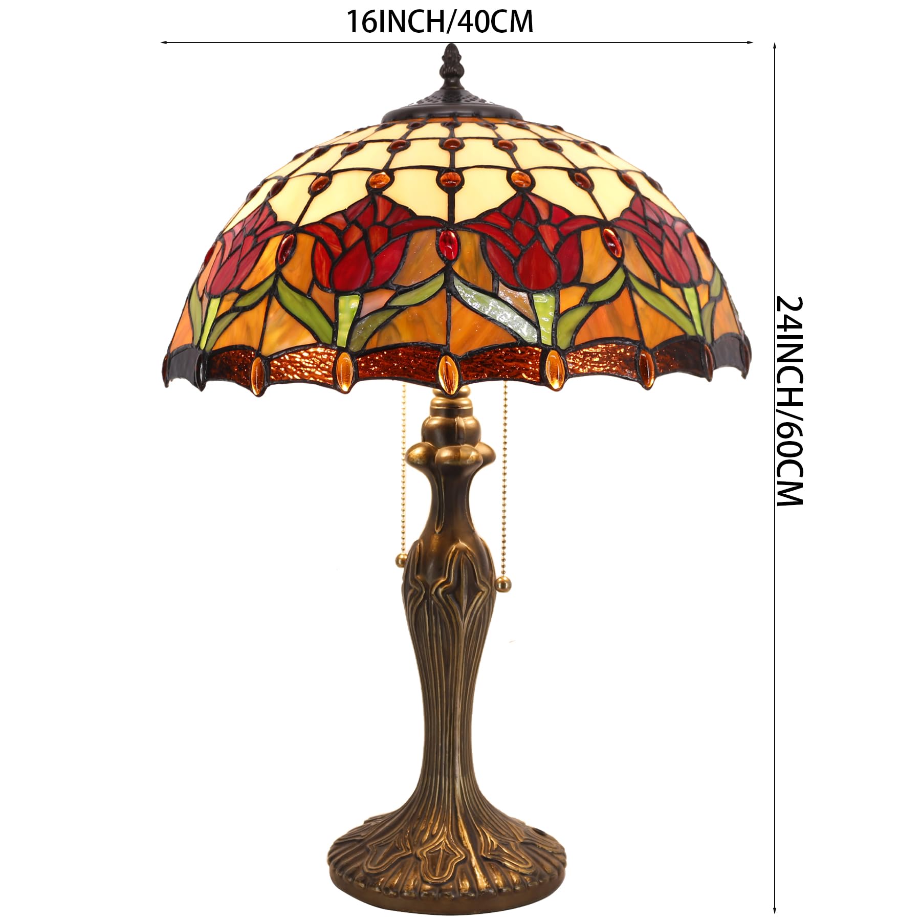 WERFACTORY Tiffany Table Lamp Red Stained Glass Tulip Lamp