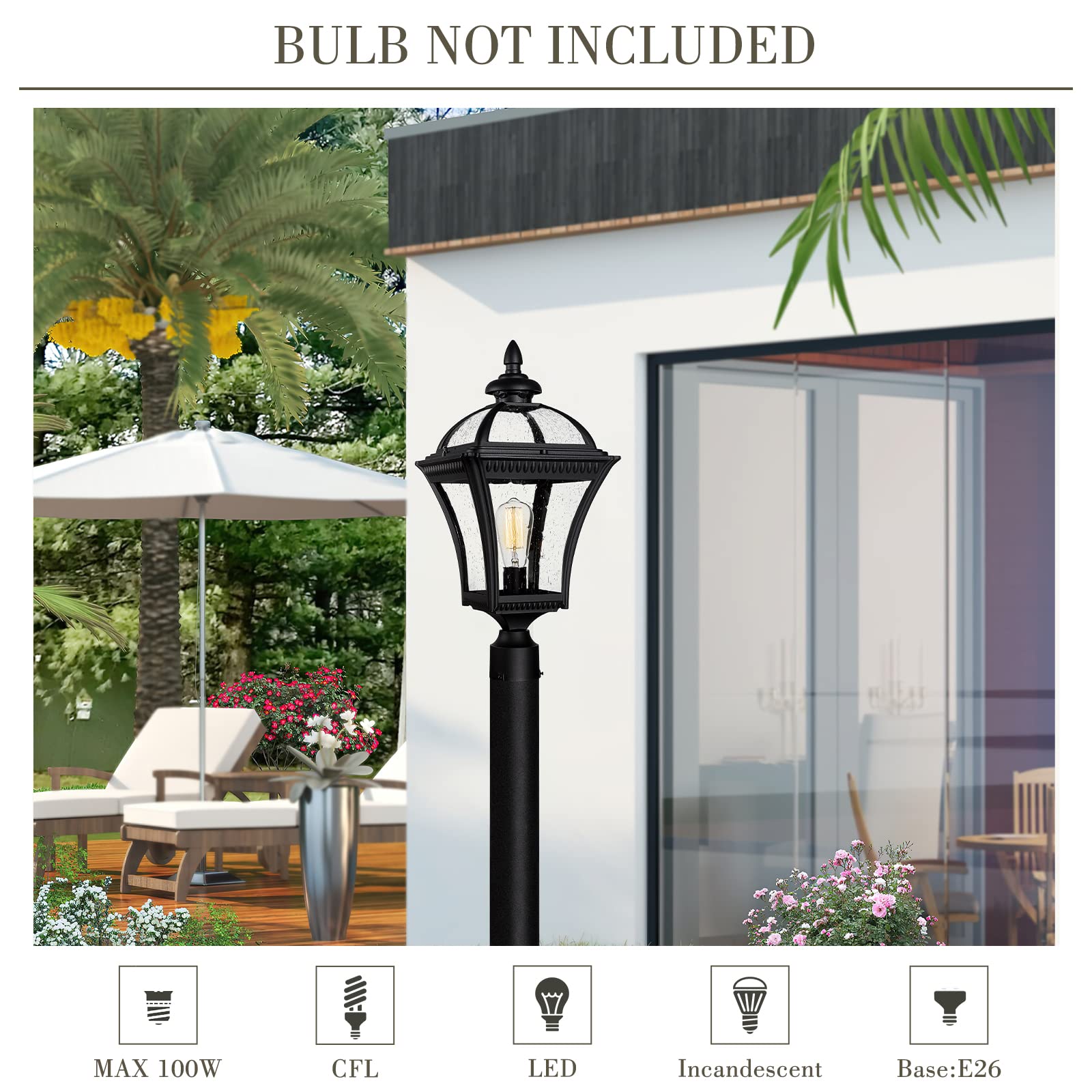 zeyu 22-Inch Farmhouse Outdoor Post Lantern, Waterproof Lamp Post