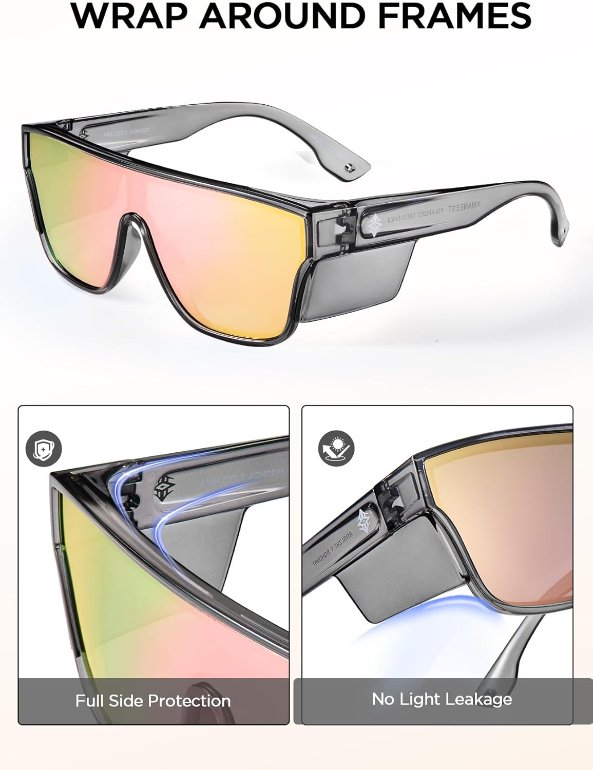 Z87 Fashion Sunglasses for Men,Polarized Safety Glasses UV400 Driving Fishing Cycling Beach Sunbathing Construction,Pink