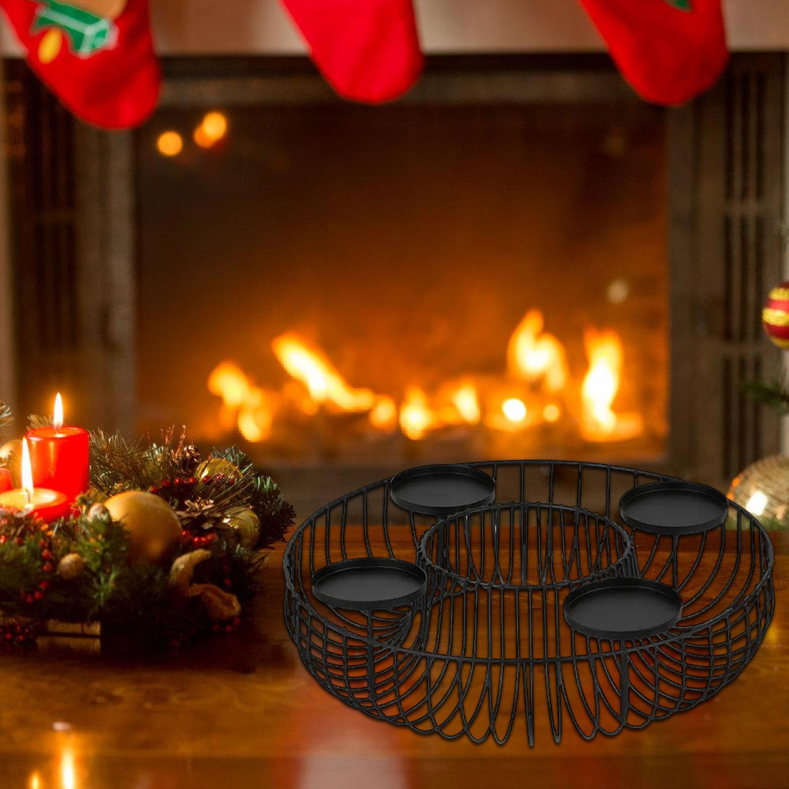 Portacandele dell'Avvento con 4 supporti in ferro per ghirlande natalizie per centrotavola da tavola, decorazioni per la casa, regalo di Natale