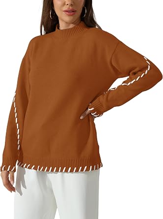 TAKEYAL Women Sweater Long Sleeve Fall Top Casual Trendy Crew Neck 2024 Pullover Loose Winter Knit Top