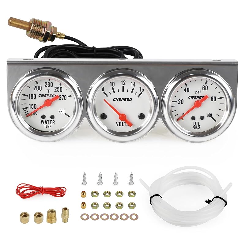 Kit de Manômetros Automotivos CNSPEED 52 mm com Voltímetro, Temperatura da Água e Pressão do Óleo – 3 unidades