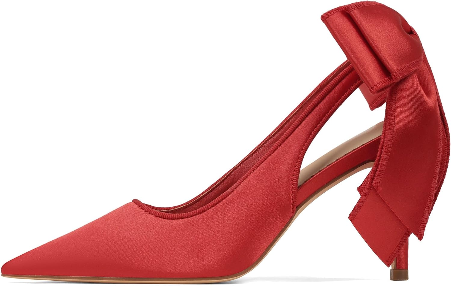 Mattiventon Slingback Heels for Women Pointed Closed Toe Stiletto Heels with Bow Tie Wedding Shoes for Bride Satin Prom Party Dress Pumps
