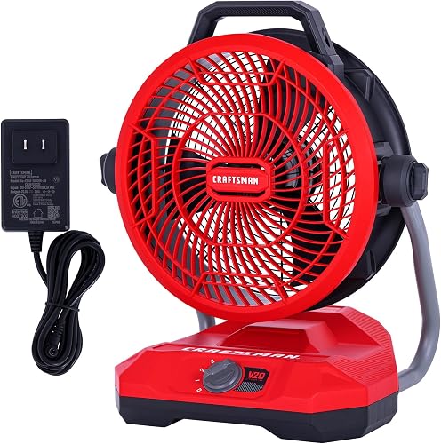 V20 Cordless 12" Portable Fan, Battery Powered Fan, AC/DC Dual Supply, AC Adapter included, 1400 CFM, 3-Speed Settings, 130° Tilt for Garage, Workshop, Outdoor and Patio