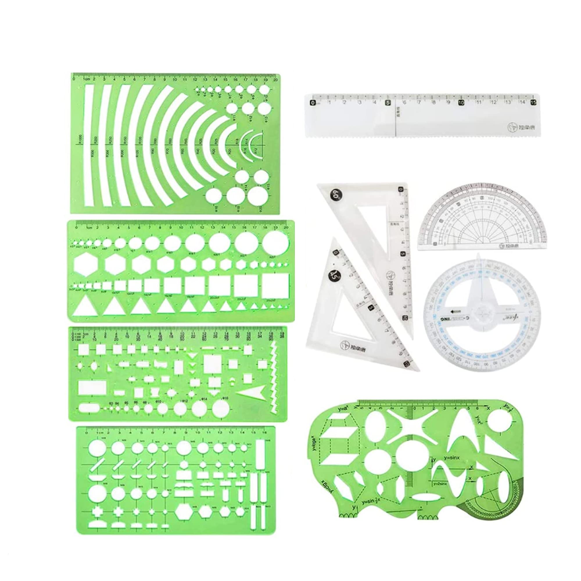 Buy 10 Pieces Plastic Drawings Templates Measuring Templates Geometric ...