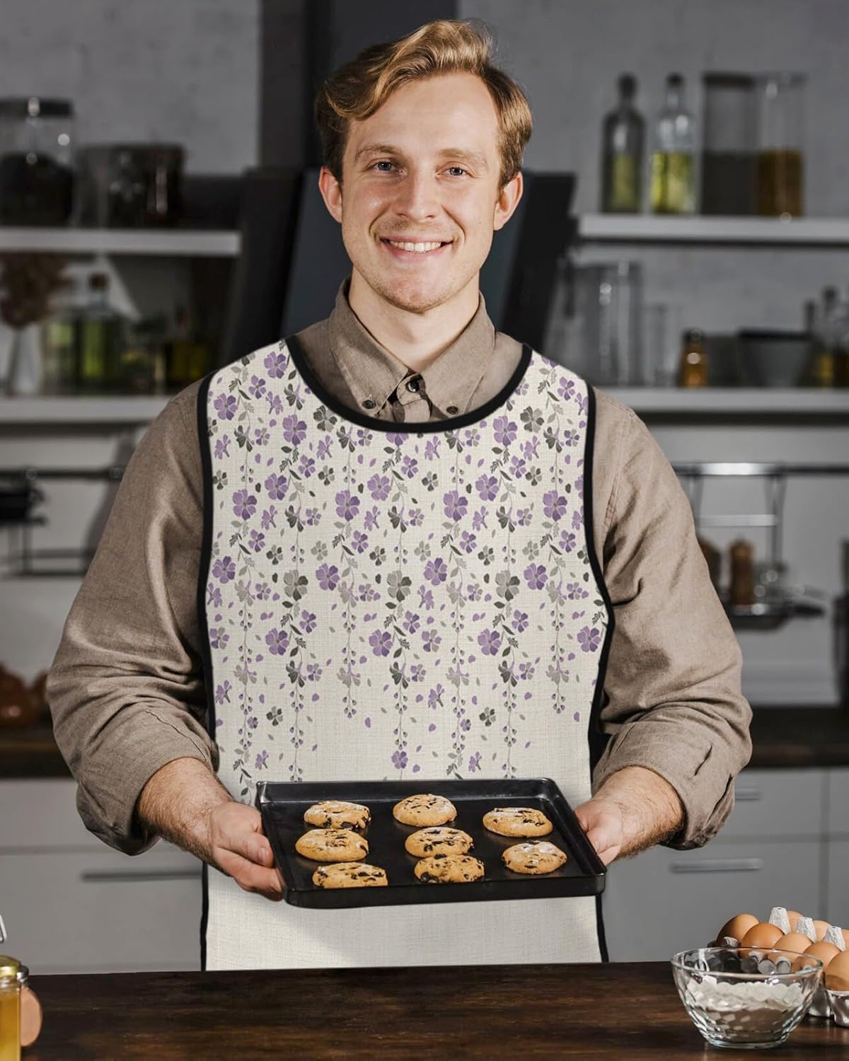 Blue Red BBQ Cobbler Aprons with 2 Pockets for Women Men, Party Chicken Sandwich Vegetables Fruit Juice